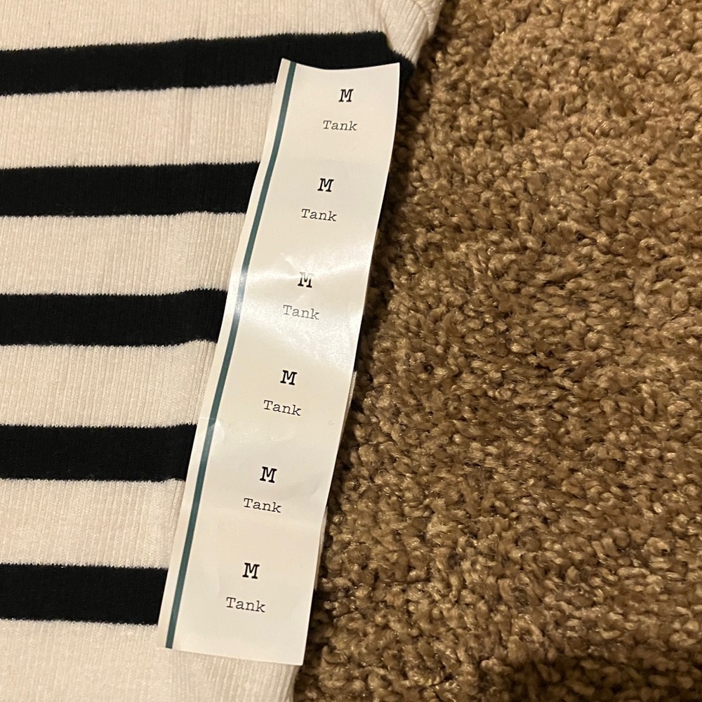 A NEW DAY. Size M. Striped Black and Cream Tank Top. Lots of Stretch. NWT - Picture 4 of 5